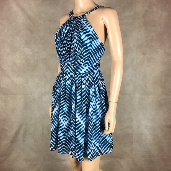 CALVIN KLEIN Women's Blue Printed Chain Trim Racerback A-Line Dress NWT 0P - Picture 4 of 13